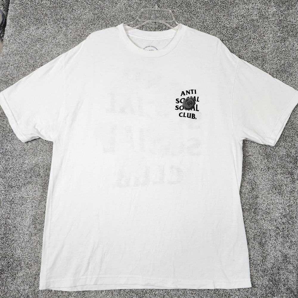 Anti Social Social Club Shirt Mens XL White Black Rose Logo Streetwear Tee